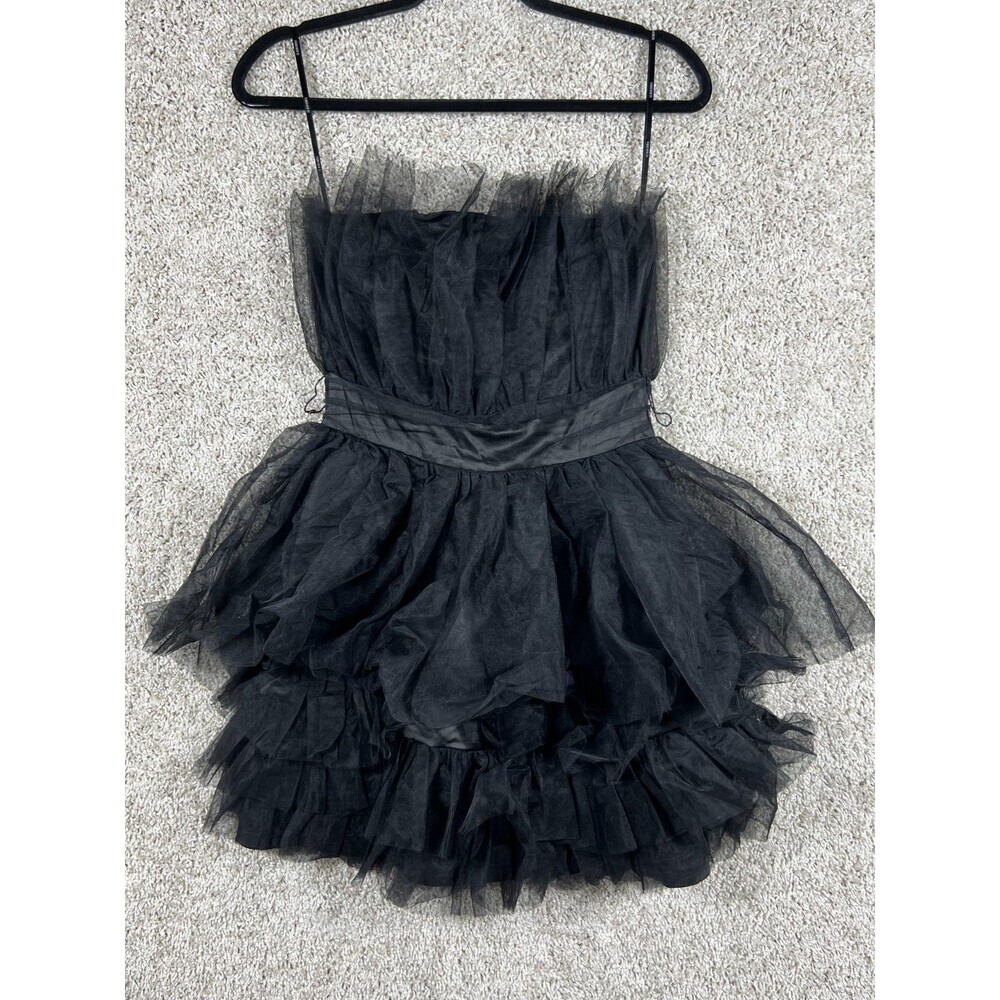 Forever 21 Tulle Mini Dress Black Strapless Tiered Ruffle Prom Whimsy Goth Small